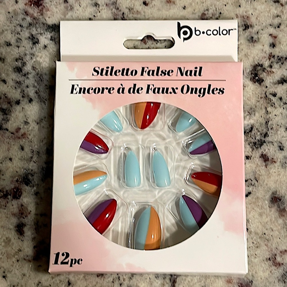 b•color stiletto false nails- 12 pc